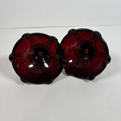 LOT 396: Ruby Red & Clear Bubble Glass Collection & "Oyster and Pearl" Style Depression Glass Candlestick Holders