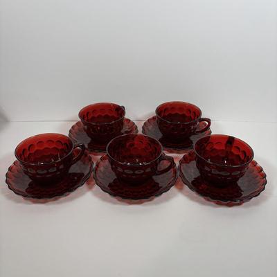 LOT 396: Ruby Red & Clear Bubble Glass Collection & "Oyster and Pearl" Style Depression Glass Candlestick Holders