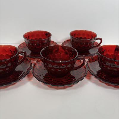 LOT 396: Ruby Red & Clear Bubble Glass Collection & "Oyster and Pearl" Style Depression Glass Candlestick Holders