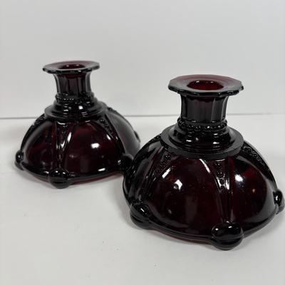 LOT 396: Ruby Red & Clear Bubble Glass Collection & "Oyster and Pearl" Style Depression Glass Candlestick Holders