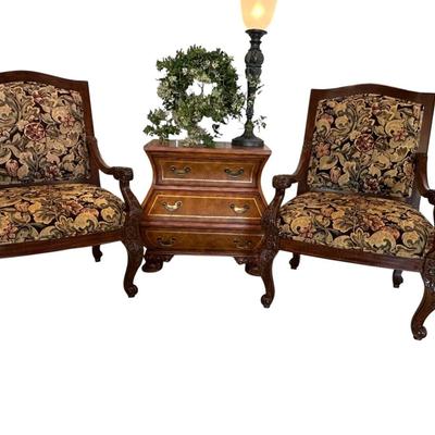 Furniture - Pair of Chairs, Chest, & Lamp