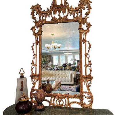 Furniture - Carved Table & Italian Gilt Mirror + Decor