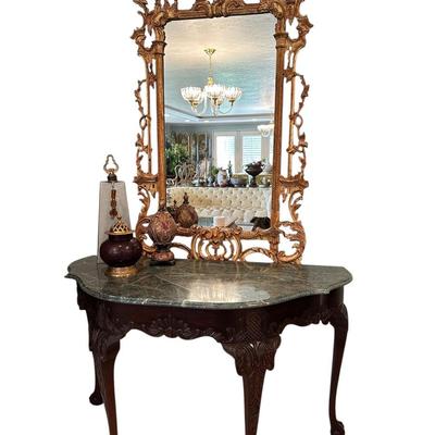Furniture - Carved Table & Italian Gilt Mirror + Decor