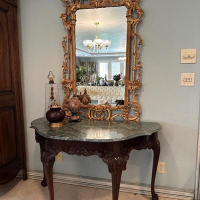 Furniture - Carved Table & Italian Gilt Mirror + Decor