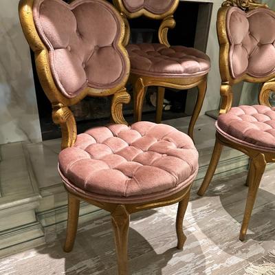 Furniture - Gilt Italian Chairs - set of 3 w/ tufted velvet seats