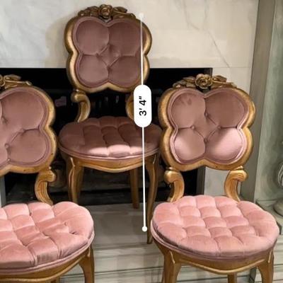 Furniture - Gilt Italian Chairs - set of 3 w/ tufted velvet seats