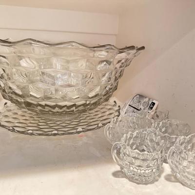 American Fostoria - Large Punch Bowl & cups plus creamers as pictured