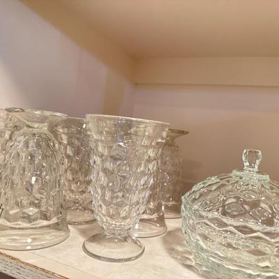 American Fostoria 11 Water Glasses & Covered Bowl