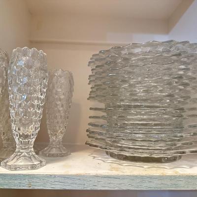 American Fostoria 14 -8” plates + 5 vases