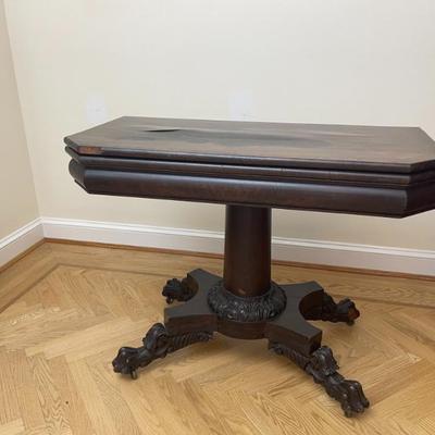 American Empire Carved Honduras Mahogany Swivel Top Games Table
