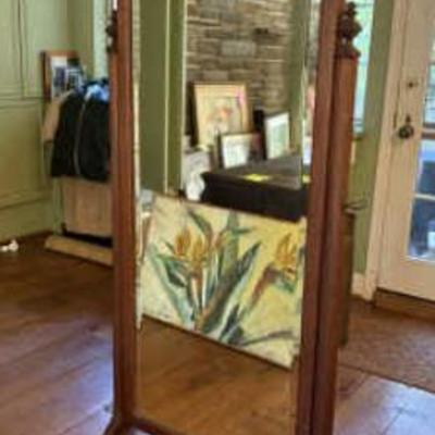 American Arched Turned Walnut Boudoir Cheval Mirror
