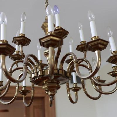 Large Two-Tier Brass Chandelier with 18 Candle-Style Lights