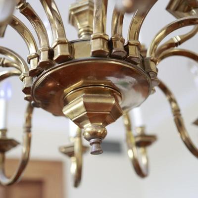 Large Two-Tier Brass Chandelier with 18 Candle-Style Lights