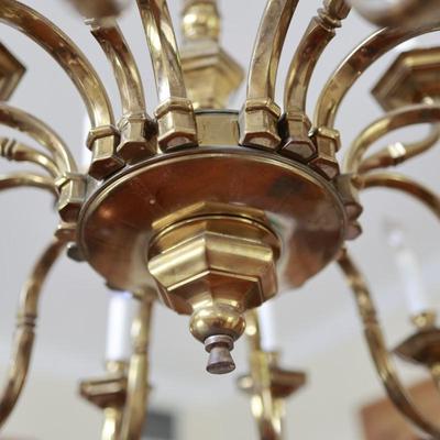 Large Two-Tier Brass Chandelier with 18 Candle-Style Lights
