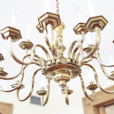 Large Two-Tier Brass Chandelier with 18 Candle-Style Lights