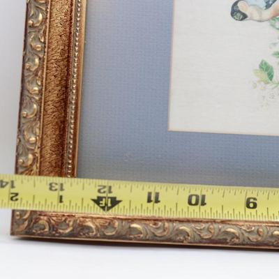 Framed Vintage Silk Bird Print in Gilt Frame