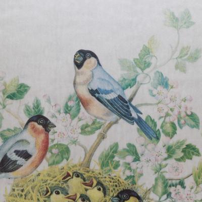 Framed Vintage Silk Bird Print in Gilt Frame