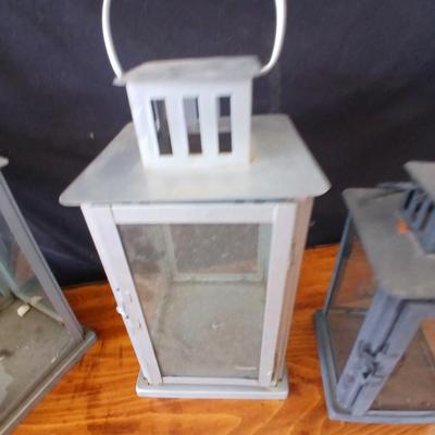 Set of 3 Metal & Glass Lanterns