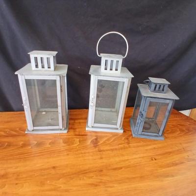 Set of 3 Metal & Glass Lanterns