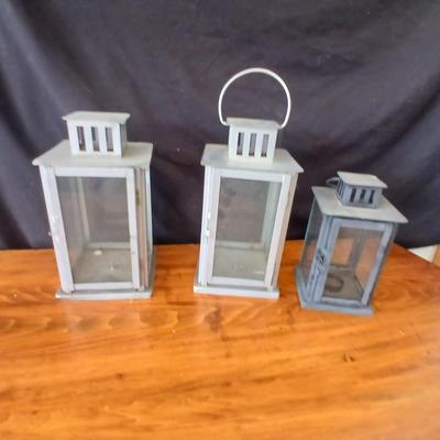 Set of 3 Metal & Glass Lanterns