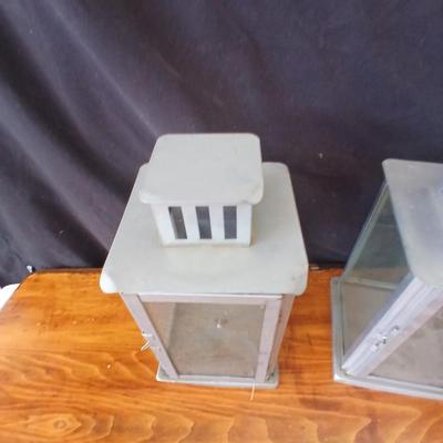 Set of 3 Metal & Glass Lanterns