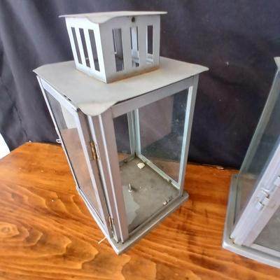 Set of 3 Metal & Glass Lanterns