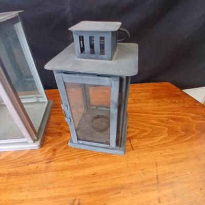 Set of 3 Metal & Glass Lanterns