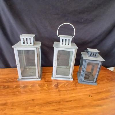Set of 3 Metal & Glass Lanterns