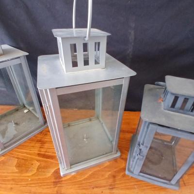 Set of 3 Metal & Glass Lanterns