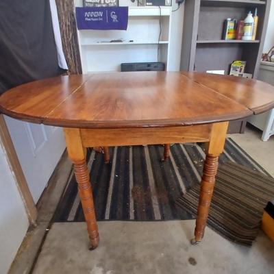 Antique Drop-Leaf Dining Table with Casters