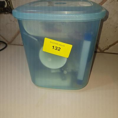 Sale Photo Thumbnail #150: misc items -Bandaids, thermometer, toothpicks and random things all in a storage container
