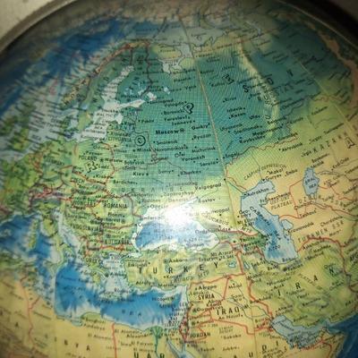 Sale Photo Thumbnail #163: This globe has a raised survace for mountains and such   It is old enough that it shows Czechslovakia and USSR as countries.