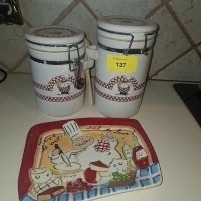 Sale Photo Thumbnail #168: Chef Canisters and small platter