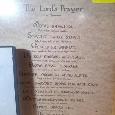Sale Photo Thumbnail #228: The Lords Prayer framed in and Cherokee and English as well as a print of a drawing by Charles Banks Wilson