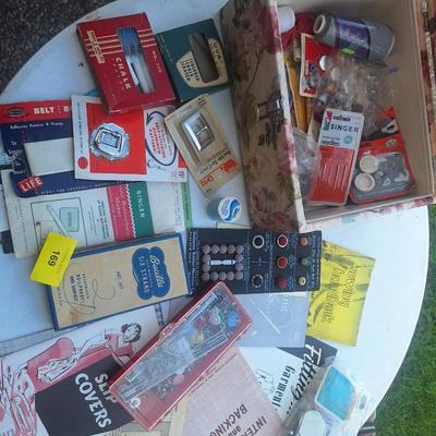 Sale Photo Thumbnail #291: box of misc sewing items- handle on box is broken.