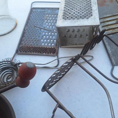 Sale Photo Thumbnail #306: mostly cooking or kitchen items, just some fun old metal items to use for décor