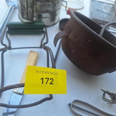 Sale Photo Thumbnail #304: mostly cooking or kitchen items, just some fun old metal items to use for décor