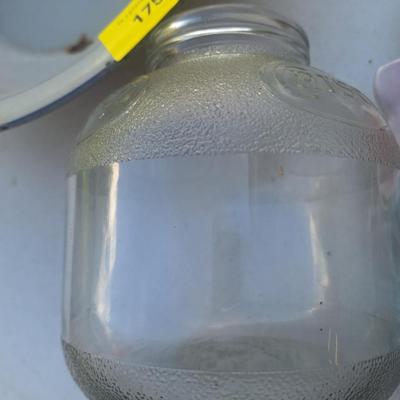 Sale Photo Thumbnail #316: Misc items- jim Beam decanter (empty) Crisco jar and Enamel bowl