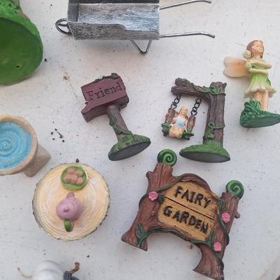 Sale Photo Thumbnail #319: fairy garden accessories and some large hooks to mount on wall or fence to hang something - basket included
