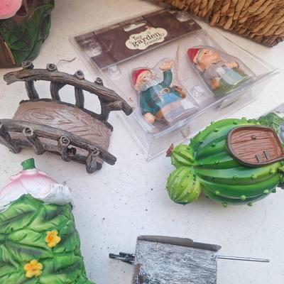 Sale Photo Thumbnail #322: fairy garden accessories and some large hooks to mount on wall or fence to hang something - basket included