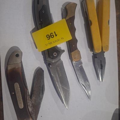 Sale Photo Thumbnail #366: bundle of knives etc  the big old timer is difficult to open and tip broken off.