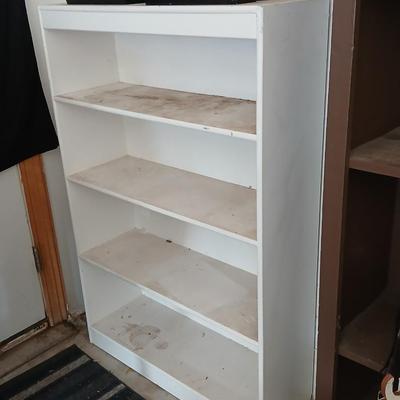 White painted wood bookshelf - perfect for garage storage!