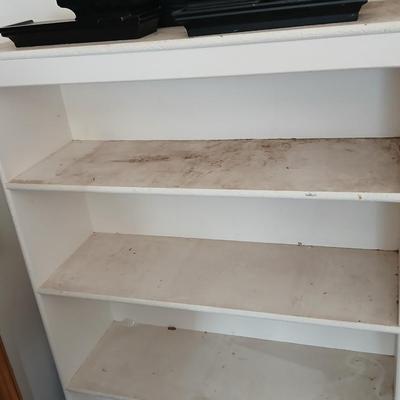 White painted wood bookshelf - perfect for garage storage!