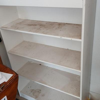 White painted wood bookshelf - perfect for garage storage!