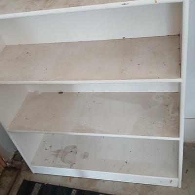 White painted wood bookshelf - perfect for garage storage!