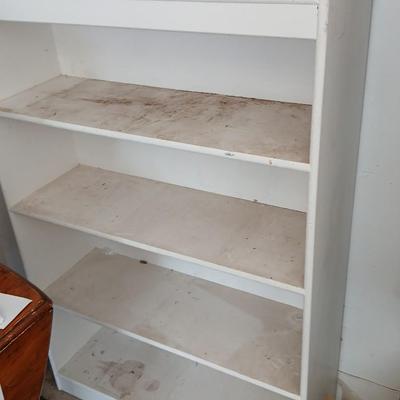 White painted wood bookshelf - perfect for garage storage!