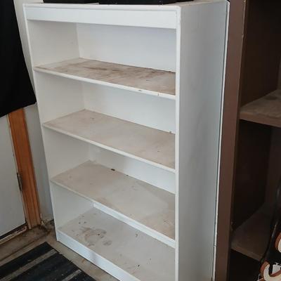 White painted wood bookshelf - perfect for garage storage!