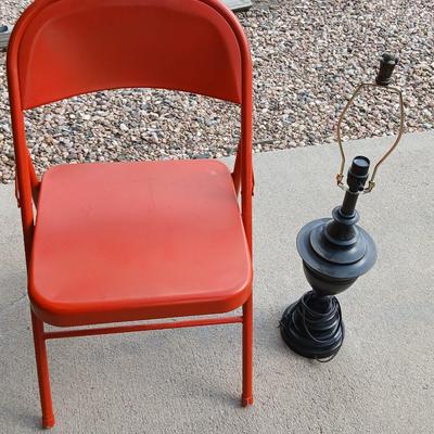 Nice bright orange Metal Folding Chair & Lamp Base