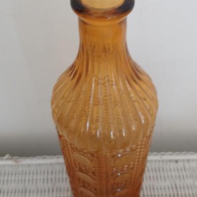Vintage Amber Glass Trio – Decanter, Textured Bottle, and Divided Tray