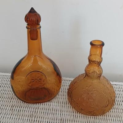 Pair of Vintage Amber Glass Decanters